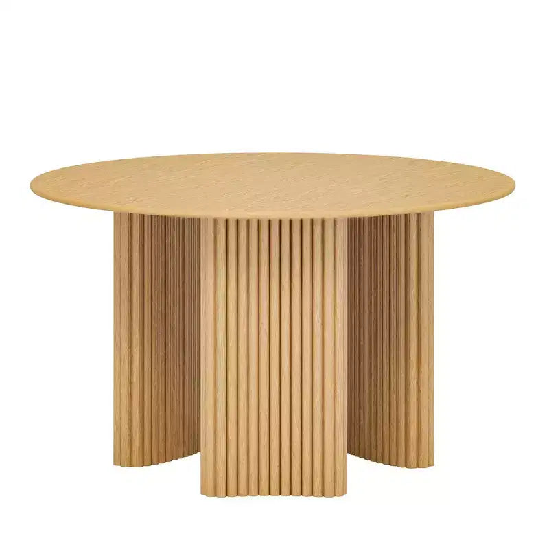 PexFix Table de salle à manger ronde 117 cm pour 4 personnes avec plateau à bords arqués et pieds cannelés pour salon salle à manger café bureau Naturel