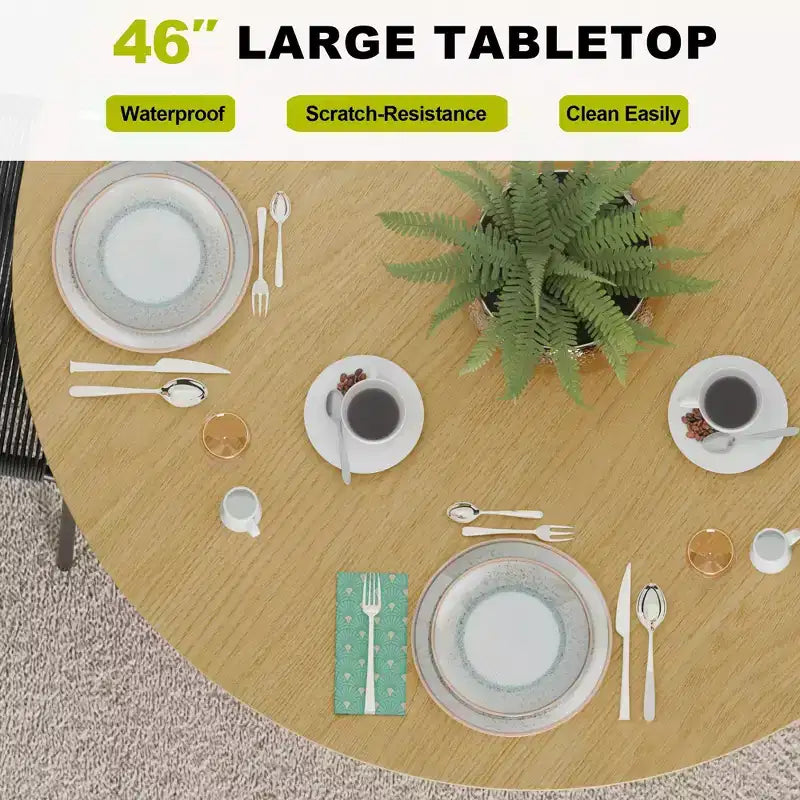 PexFix Table de salle à manger ronde 117 cm pour 4 personnes avec plateau à bords arqués et pieds cannelés pour salon salle à manger café bureau Naturel