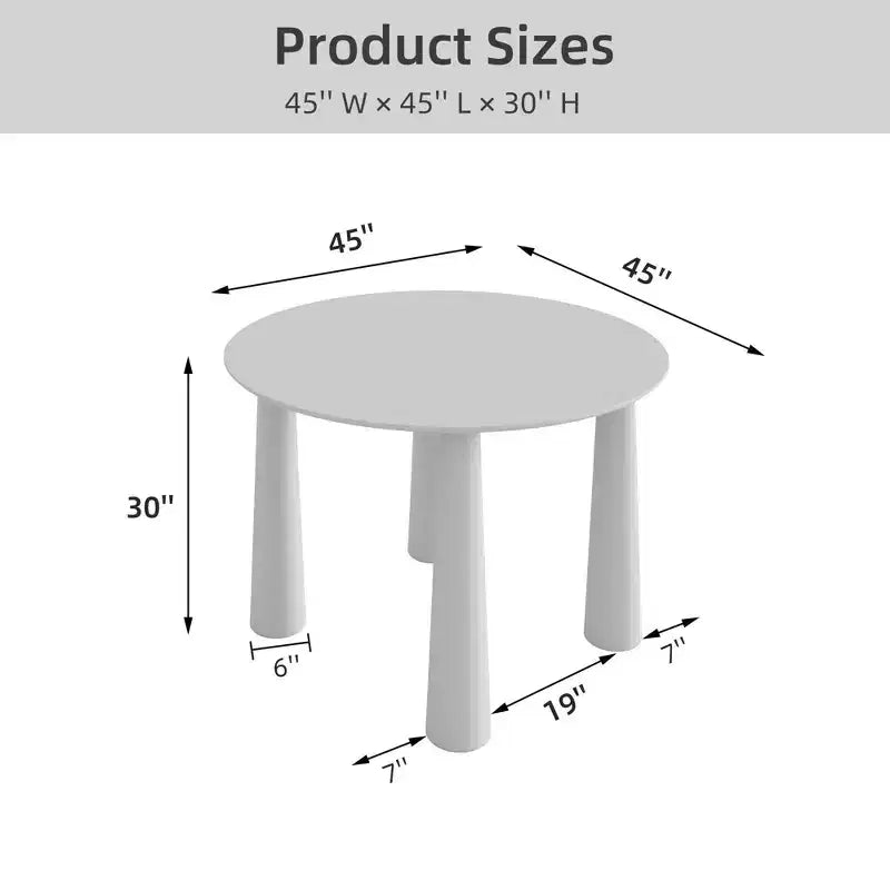 PexFix Table à manger ronde 45" pour 4 personnes avec plateau à bords incurvés et 4 pieds coniques, pour salon, salle à manger, café, bureau, robuste, couleur naturelle