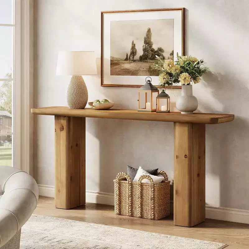 Console en bois massif Lantine, table d'entrée de 160 cm de long, table de canapé rustique pour salon, foyer, couloir, assemblage facile