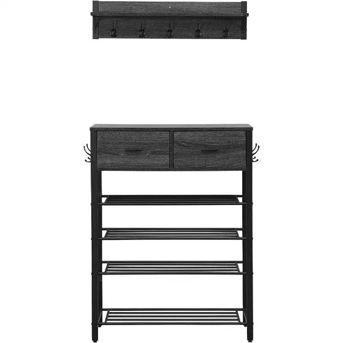 4-tier Shoe Rack With 2 Drawers, Shoes Storage Rack One Set Hallway Show Rack With Storage And Hooks Entry Way 31.5 x 11.81 x 42.32 Inch