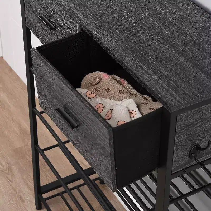 Meuble à Chaussures 4 Niveaux Avec 2 Tiroirs, Étagère à Chaussures Un Ensemble Meuble d'entrée avec Rangement et Crochets 80 x 30 x 107.5 cm