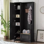 Minimalist Hallway Shoe Cabinet with Flip-Top Bench, Multi-Functional Entryway Furniture,Adjustable Shelves & Entry Hooks