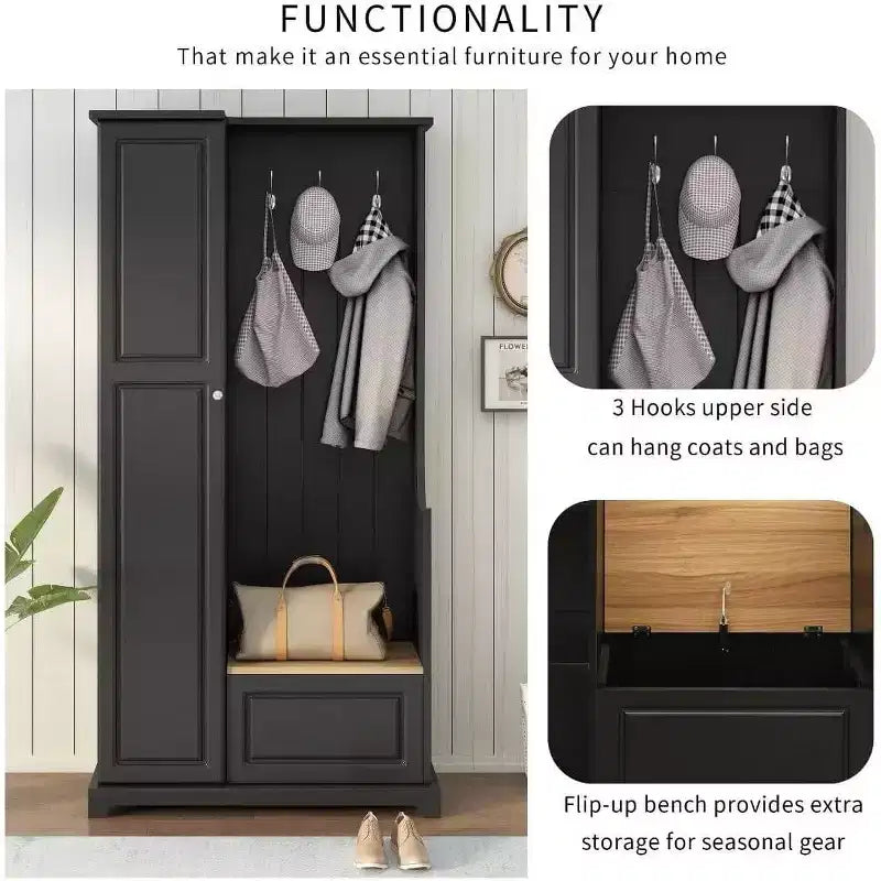 Meuble à chaussures minimaliste pour entrée avec banc à abattant, meuble d'entrée multifonctionnel, étagères réglables et crochets d'entrée