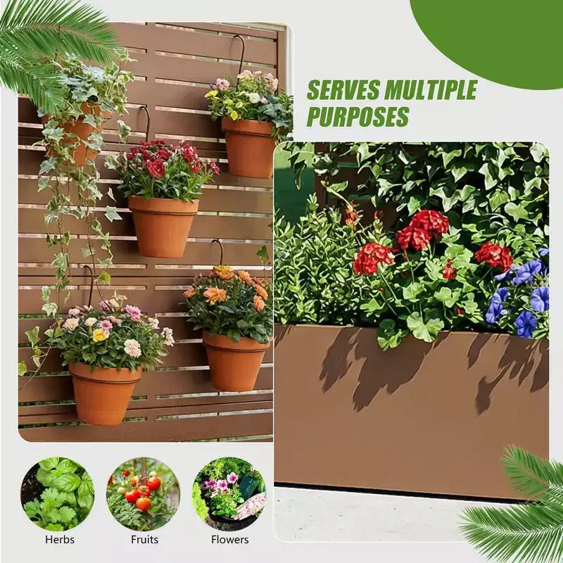 MAYEERTY Jardinière en fer forgé marron avec treillis (persiennes classiques), 59x30x12, Solution de plantation extérieure durable 4 pièces