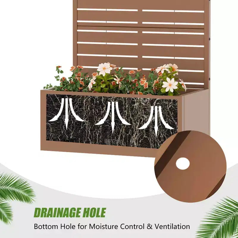 MAYEERTY Jardinière en fer forgé marron avec treillis (persiennes classiques), 59x30x12, Solution de plantation extérieure durable 4 pièces