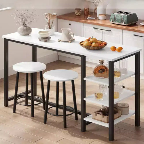 Acekool 2-Person Bistro Set - Space-Saving Table w/3 Storage Shelves
