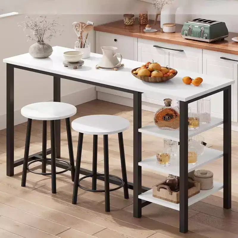 Ensemble bistro 2 personnes Acekool - Table peu encombrante avec 3 étagères de rangement
