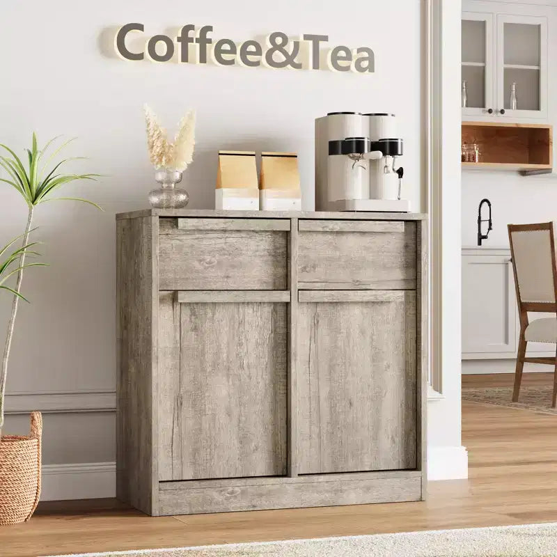31,5 Meuble de Rangement Buffet, Meuble de Bar à Café d'Entrée avec 2 Tiroirs, Meuble Bas en Bois, Table Console Multimédia pour Salon