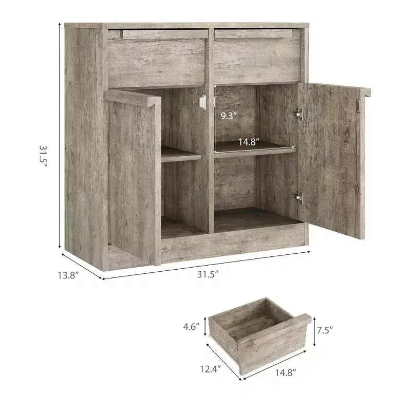 31,5 Meuble de Rangement Buffet, Meuble de Bar à Café d'Entrée avec 2 Tiroirs, Meuble Bas en Bois, Table Console Multimédia pour Salon