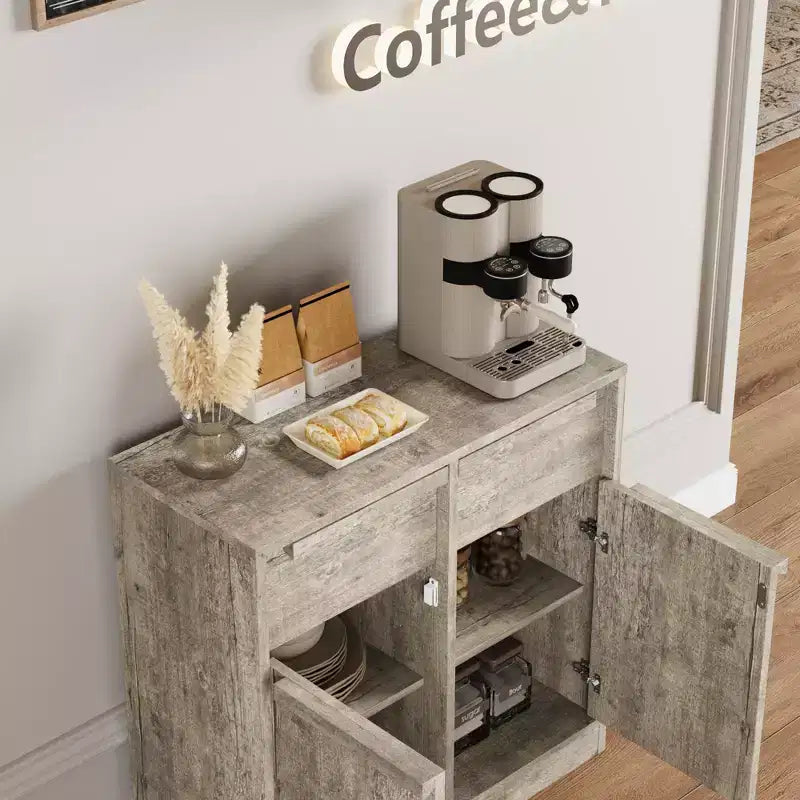 31,5 Meuble de Rangement Buffet, Meuble de Bar à Café d'Entrée avec 2 Tiroirs, Meuble Bas en Bois, Table Console Multimédia pour Salon