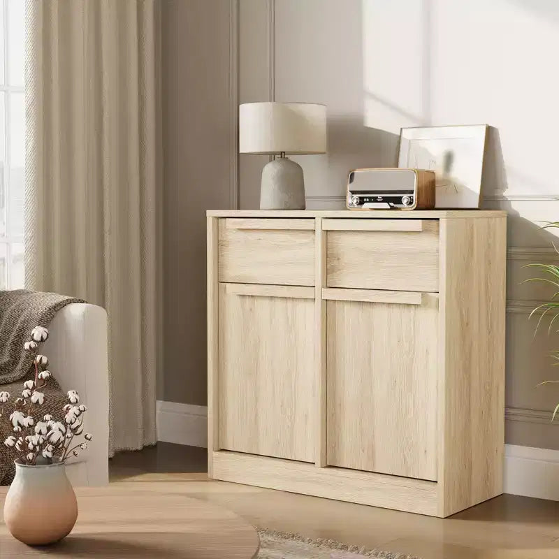 31,5 Meuble de Rangement Buffet, Meuble de Bar à Café d'Entrée avec 2 Tiroirs, Meuble Bas en Bois, Table Console Multimédia pour Salon
