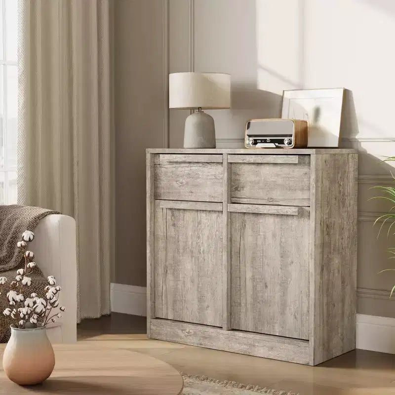 31,5 Meuble de Rangement Buffet, Meuble de Bar à Café d'Entrée avec 2 Tiroirs, Meuble Bas en Bois, Table Console Multimédia pour Salon