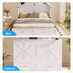 Lit escamotable moderne Queen Size Mjkone avec ports USB, tiroirs et matelas de 12 cm