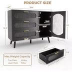 Bahut COZONY avec portes en verre cannelé, Armoire de rangement moderne avec tiroirs pour salle à manger, cuisine et entrée