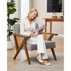Fauteuil d'appoint moderne en lin, fauteuil de lecture rembourré avec dossier, fauteuil simple, fauteuil d'appoint avec pieds en bois pour salon ou chambre à coucher
