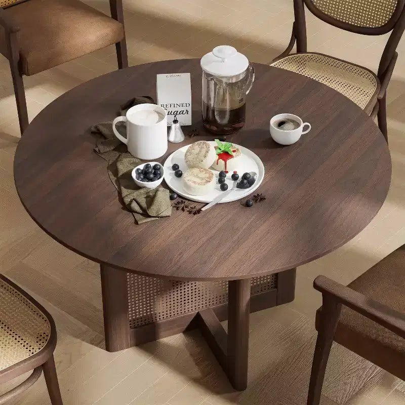 MAYEERTY 46 Table à manger ronde en bois pour 4 personnes, table de cuisine et de salle à manger moderne de style champêtre