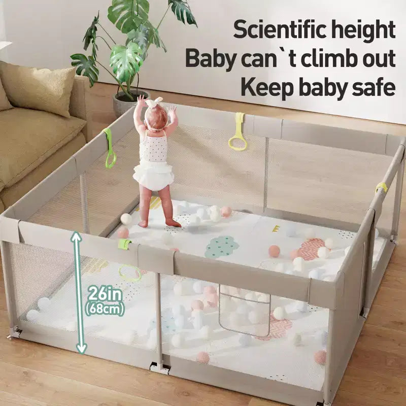 Fodoss Parc Bébé avec Tapis 150x150 cm, Parc de Sécurité pour Bébés et Tout-Petits, Centre d'Activités Intérieur et Extérieur, Clôture pour Tout-Petits