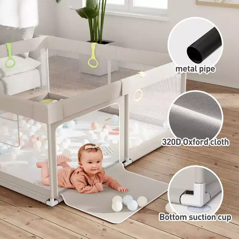 Fodoss Parc Bébé avec Tapis 150x150 cm, Parc de Sécurité pour Bébés et Tout-Petits, Centre d'Activités Intérieur et Extérieur, Clôture pour Tout-Petits