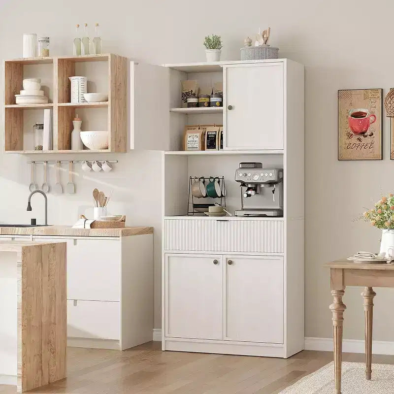 Meuble de rangement 70" cannelé avec comptoir, portes et tiroir pour cuisine et salle à manger