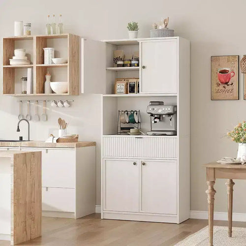 Meuble de rangement 70" cannelé avec comptoir, portes et tiroir pour cuisine et salle à manger