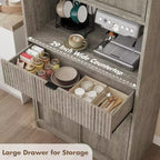 Meuble de rangement 70" cannelé avec comptoir, portes et tiroir pour cuisine et salle à manger