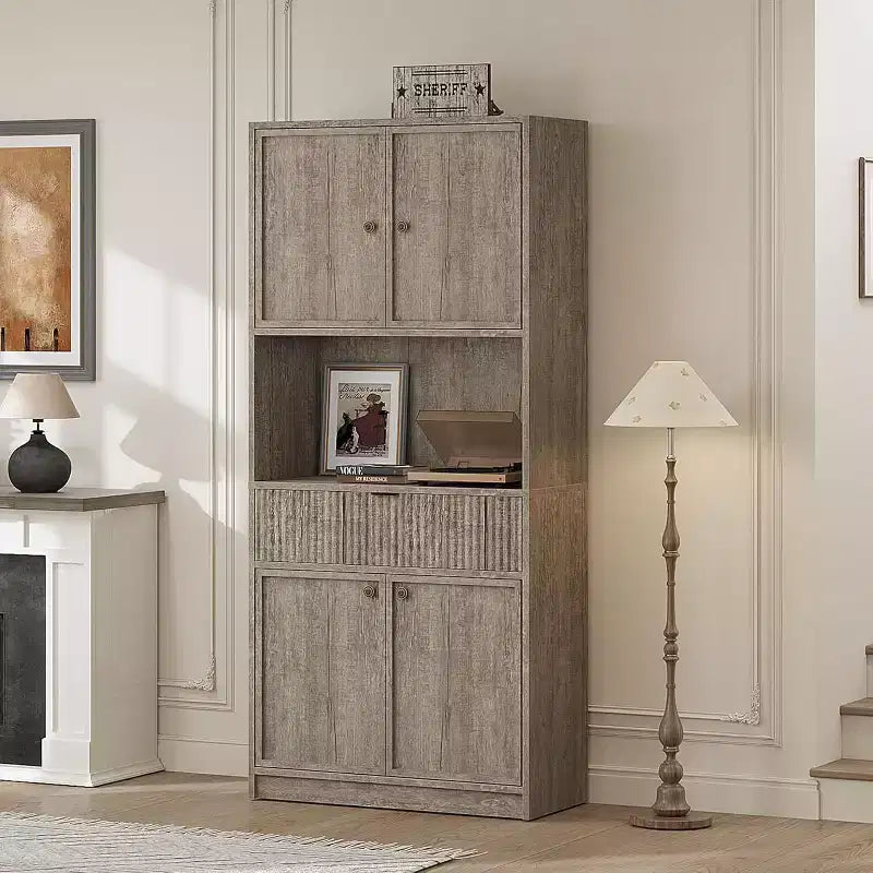 Meuble de rangement 70" cannelé avec comptoir, portes et tiroir pour cuisine et salle à manger