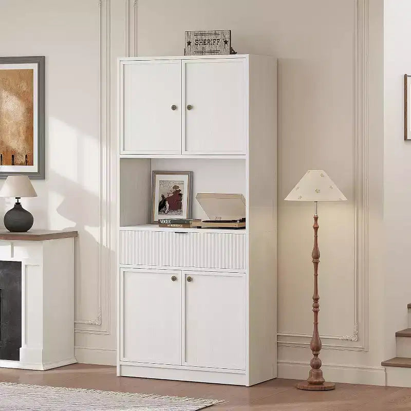 Meuble de rangement 70" cannelé avec comptoir, portes et tiroir pour cuisine et salle à manger
