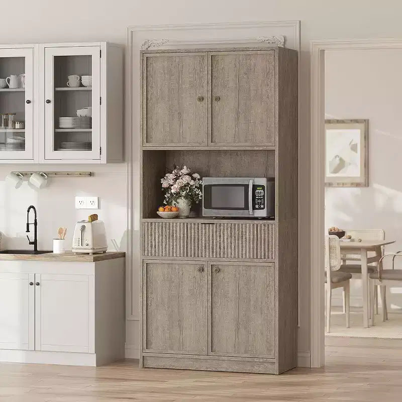 Meuble de rangement 70" cannelé avec comptoir, portes et tiroir pour cuisine et salle à manger