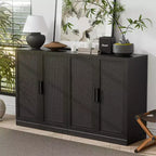 PexFix 62 L x 31 H Buffet moderne avec 4 portes en rotin, console de rangement d'appoint pour couloir, entrée, salle à manger, noir