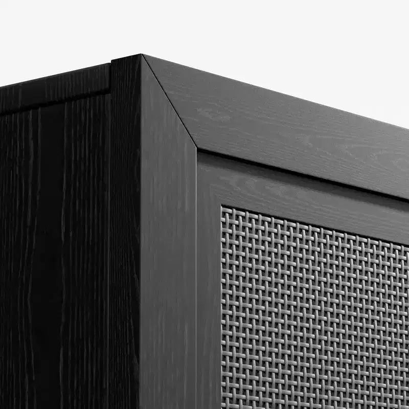 PexFix 62 L x 31 H Buffet moderne avec 4 portes en rotin, console de rangement d'appoint pour couloir, entrée, salle à manger, noir