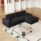Canapé modulaire en velours côtelé en forme de L de 114,5 po avec fauteuil inclinable, canapé de sol convertible 2-en-1 avec coussins en mousse et oreillers de soutien cervical pour le salon