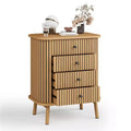 COZONY 4 Drawer Dresser, Boho Wicker Chest of Drawers with Matte Black Handles and Wood Legs for Bedroom, Living Room, Hallway