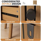 Commode à 4 tiroirs COZONY, commode bohème en osier avec poignées noir mat et pieds en bois pour chambre, salon, couloir