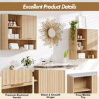 Meuble de salle de bain mural cannelé CuisinSmart avec porte coulissante, armoire à pharmacie avec plateau en faux marbre, étagère réglable et espace de rangement ouvert