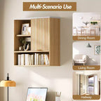 Meuble de salle de bain mural cannelé CuisinSmart avec porte coulissante, armoire à pharmacie avec plateau en faux marbre, étagère réglable et espace de rangement ouvert