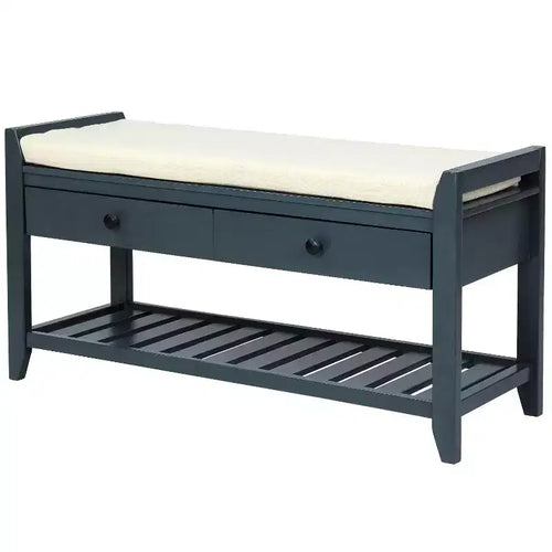 Banc de rangement de 99 cm avec 2 tiroirs et porte-chaussures ouvert, banc d'entrée avec siège rembourré