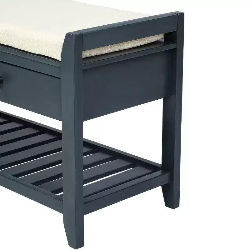 Banc de rangement de 99 cm avec 2 tiroirs et porte-chaussures ouvert, banc d'entrée avec siège rembourré