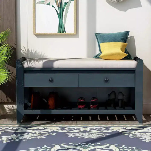 39 Storage Bench with 2 Drawers & Open Shoe Rack, Entryway Bench with Cushioned Seat