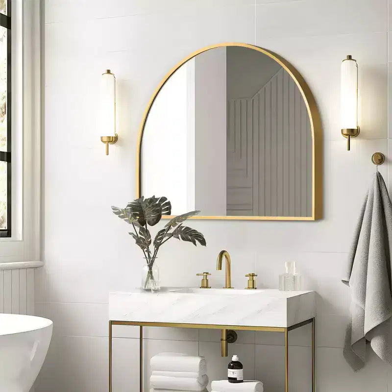 MAYEERTY Miroir suspendu alliage d'aluminium bord fin angle droit arche or