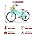 Hykolity Vélo de ville 26 pouces, 7 vitesses, pour femme, avec porte-bagages arrière, garde-boue avant et arrière en acier à haute teneur en carbone et panier