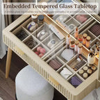 Coiffeuse avec lumières, coiffeuse en bois cannelé, coiffeuse moderne en verre, 5 tiroirs et 3 rangements, pour chambre à coucher