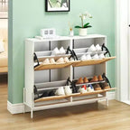 Meuble à chaussures avec 4 tiroirs - Meuble de rangement à chaussures avec panneaux cannelés et 3 niveaux de réglage