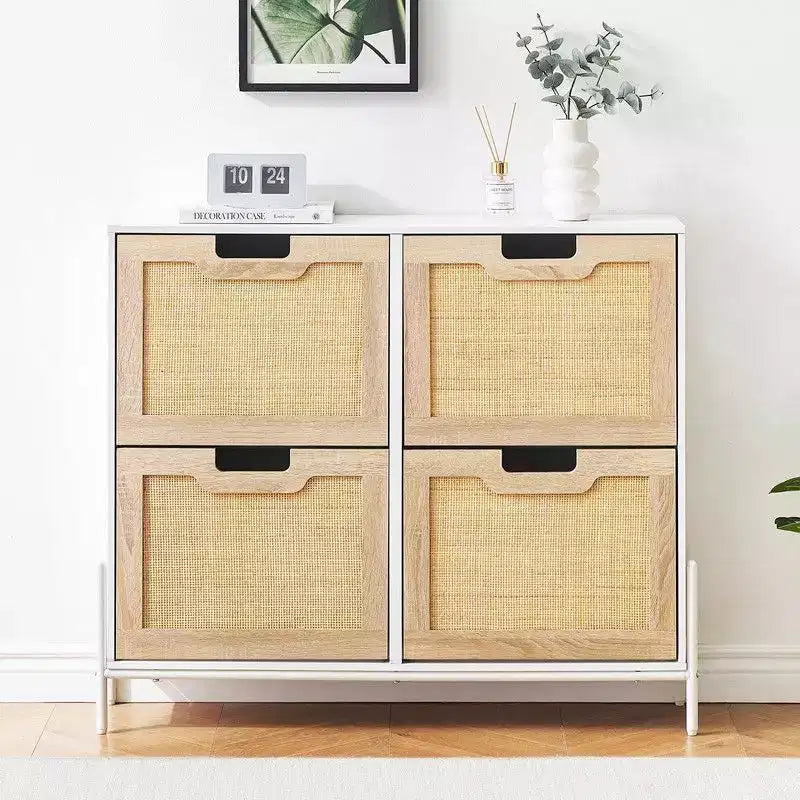 Meuble à chaussures avec 4 tiroirs - Meuble de rangement à chaussures avec panneaux cannelés et 3 niveaux de réglage