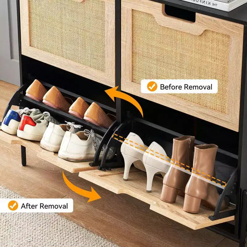 Meuble à chaussures avec 4 tiroirs - Meuble de rangement à chaussures avec panneaux cannelés et 3 niveaux de réglage