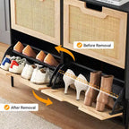 Meuble à chaussures avec 4 tiroirs - Meuble de rangement à chaussures avec panneaux cannelés et 3 niveaux de réglage