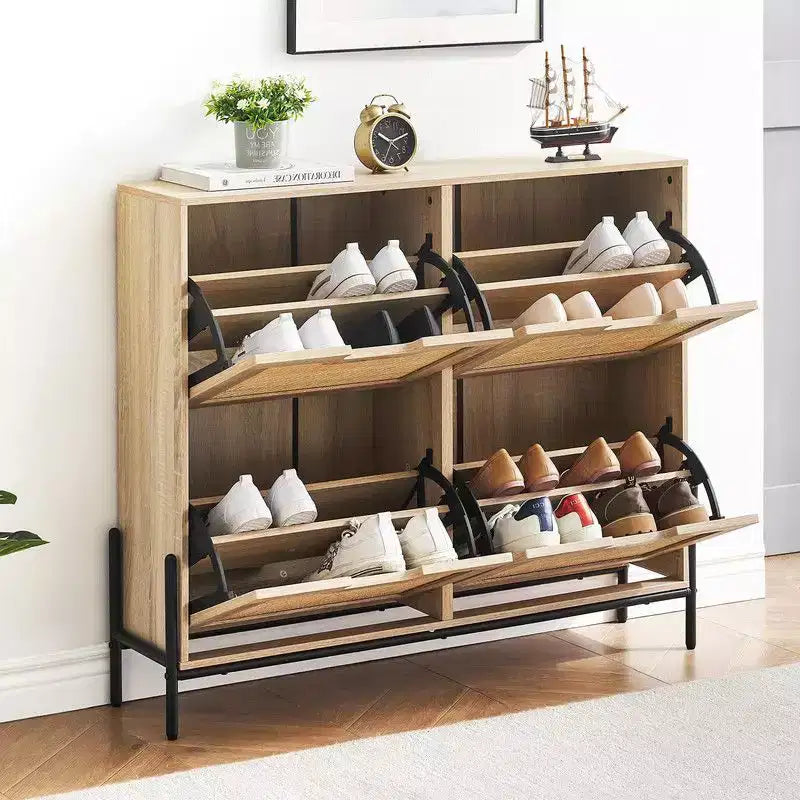 Meuble à chaussures avec 4 tiroirs - Meuble de rangement à chaussures avec panneaux cannelés et 3 niveaux de réglage