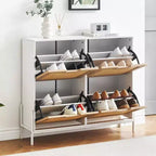 Meuble à chaussures avec 4 tiroirs - Meuble de rangement à chaussures avec panneaux cannelés et 3 niveaux de réglage