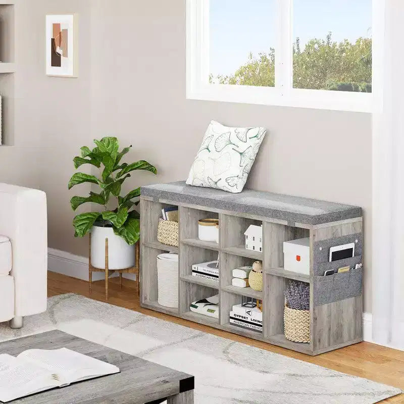 Meuble à chaussures avec coussin amovible - Organiseur de rangement à 3 niveaux avec étagères réglables