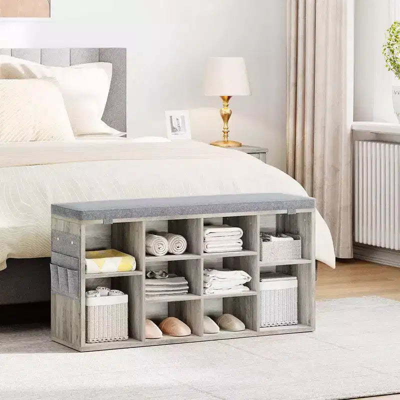 Meuble à chaussures avec coussin amovible - Organiseur de rangement à 3 niveaux avec étagères réglables